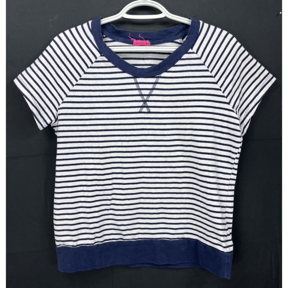 Love Peace Hope Women's Blue White Striped Raglan Short Sleeve T-Shirt Cotton L